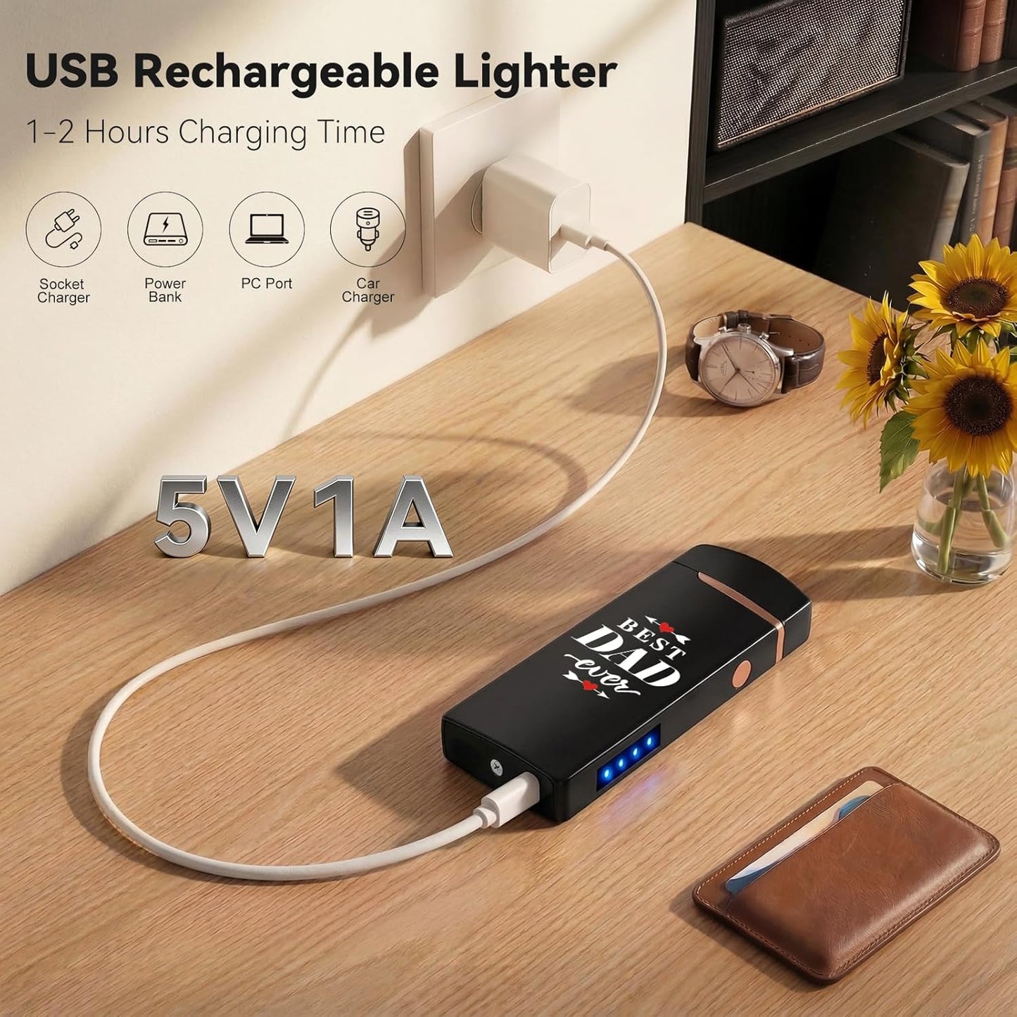 Fathers Day Dad Gift - Rechargeable Windproof Flameless Dual Arc Plasma Lighters